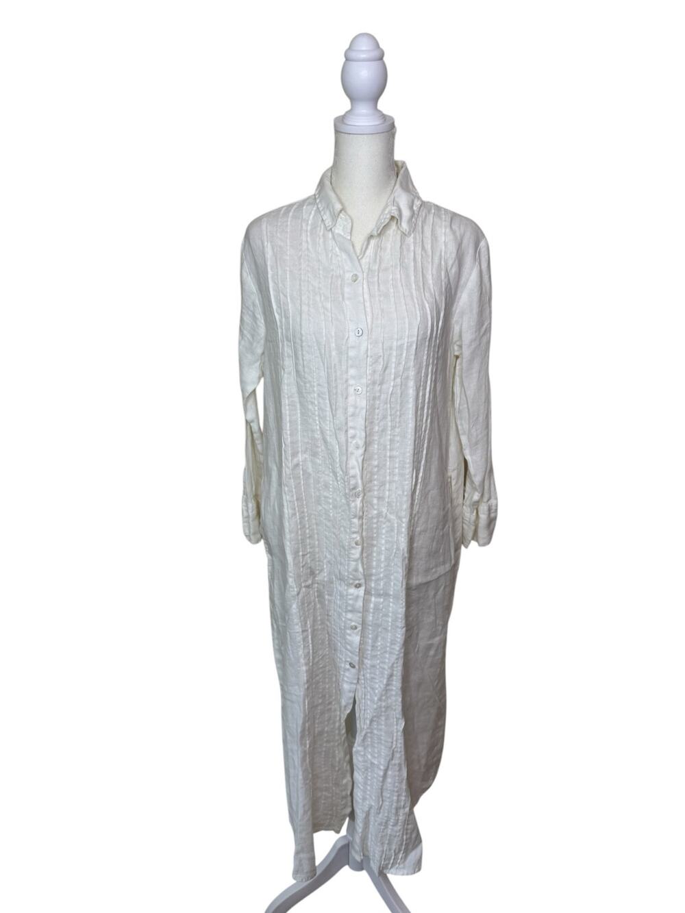 LANHTROPY 100% Linen Button Down Maxi Dress White Size Small/Medium